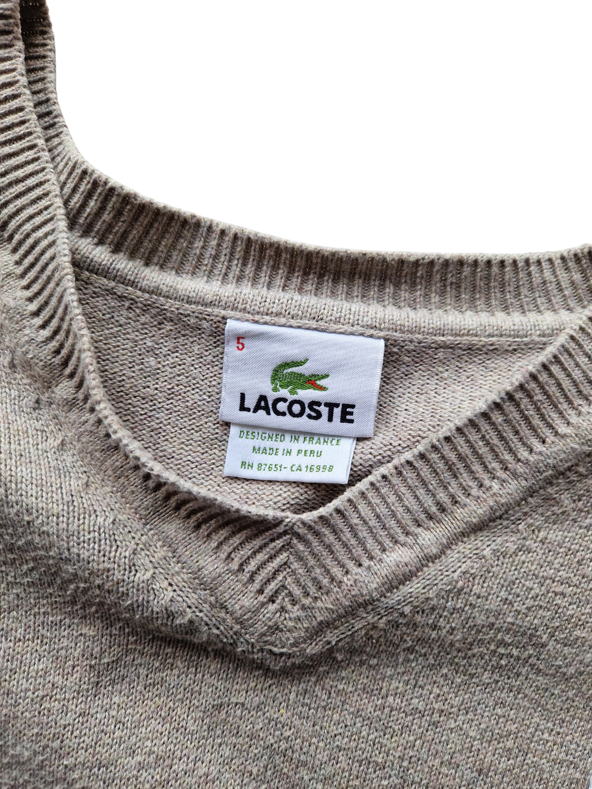 Lacoste V Neck Jumper - Size Large