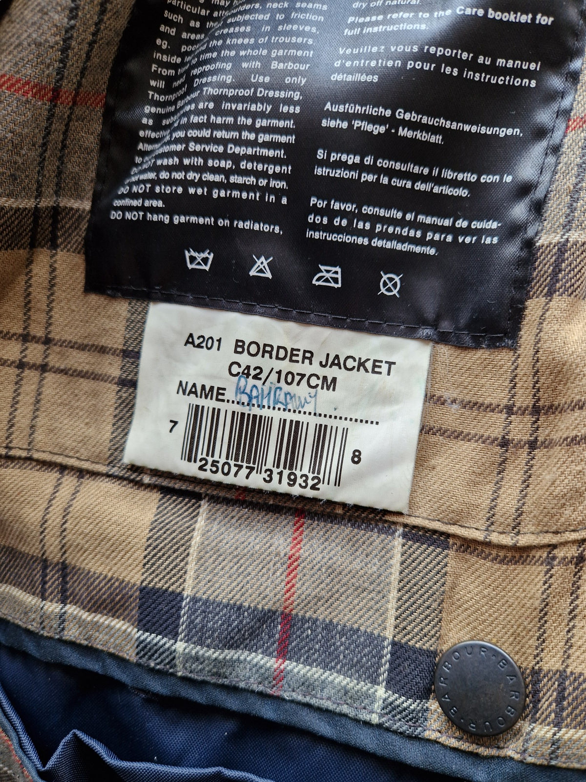 Barbour A201 Border Jacket Wax Cotton - Size C42/L