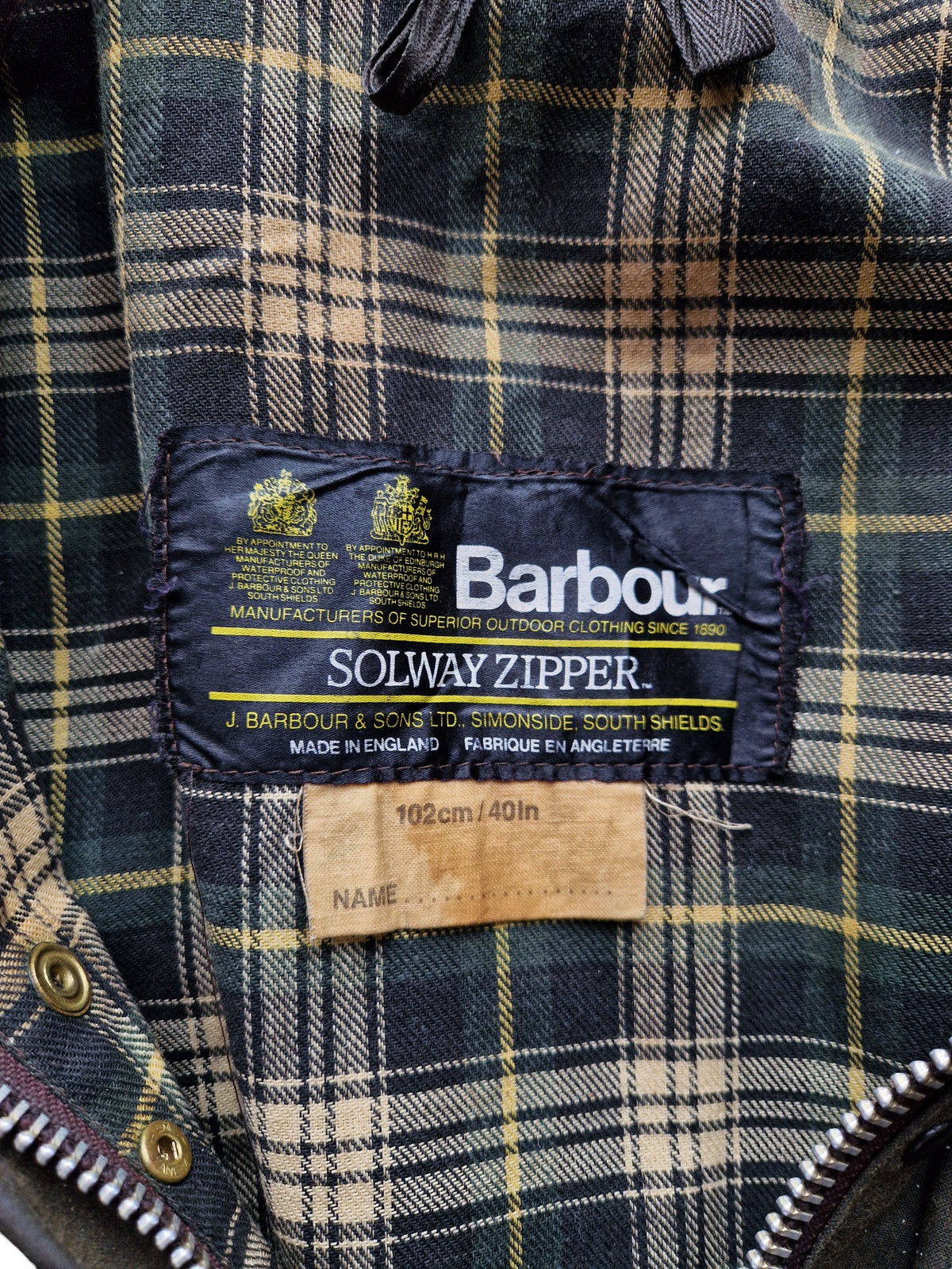 80's Barbour Solway Zipper Jacket Wax Cotton - Size 40 / Large