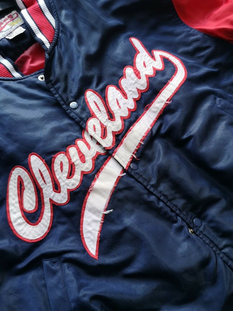 90's MLB Cleveland Indians Satin Varsity Jacket - Size XXL