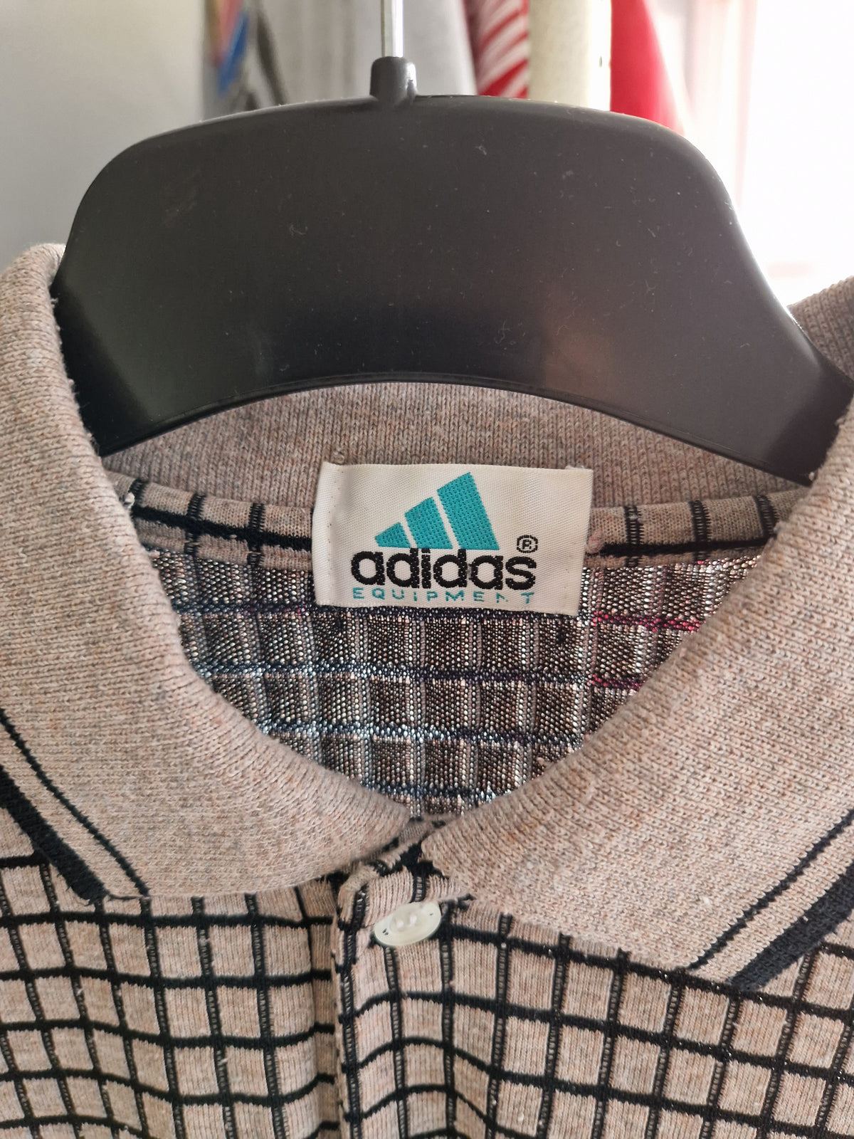 90's Adidas Equipment Checked Polo Shirt - Size XL